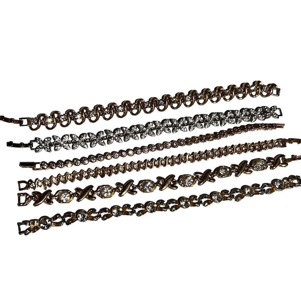 6pc Costume Jewelry Tennis Bracelet Lot - CZ Rhinestone Mix Untested Metals